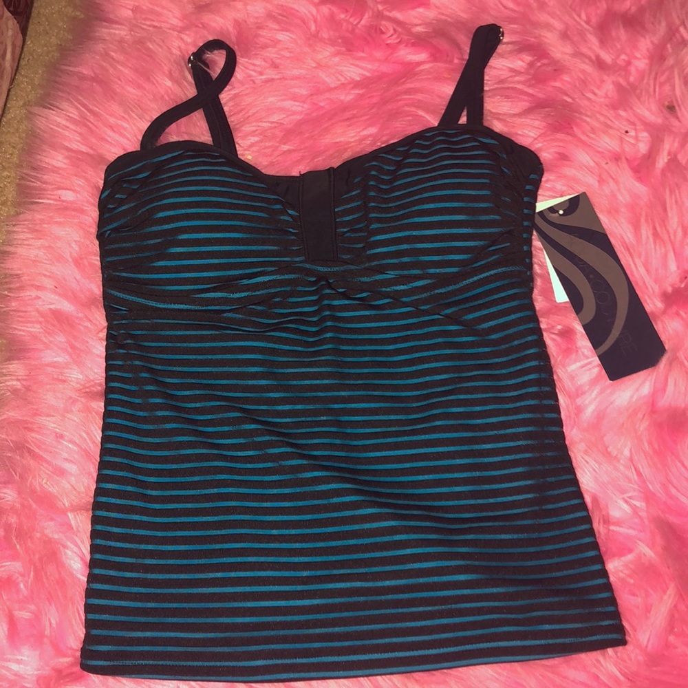 striped blue bathing suit top